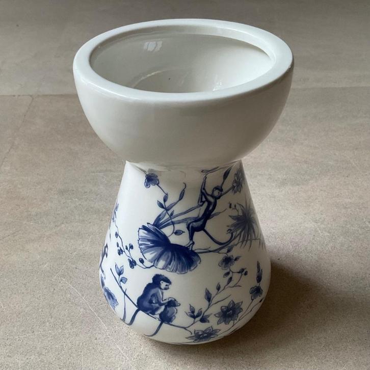 Heinen Delftsblauw Hyacint vaas aapje Janny van der Heijden, Huis en Inrichting, Woonaccessoires | Vazen, Zo goed als nieuw, Blauw