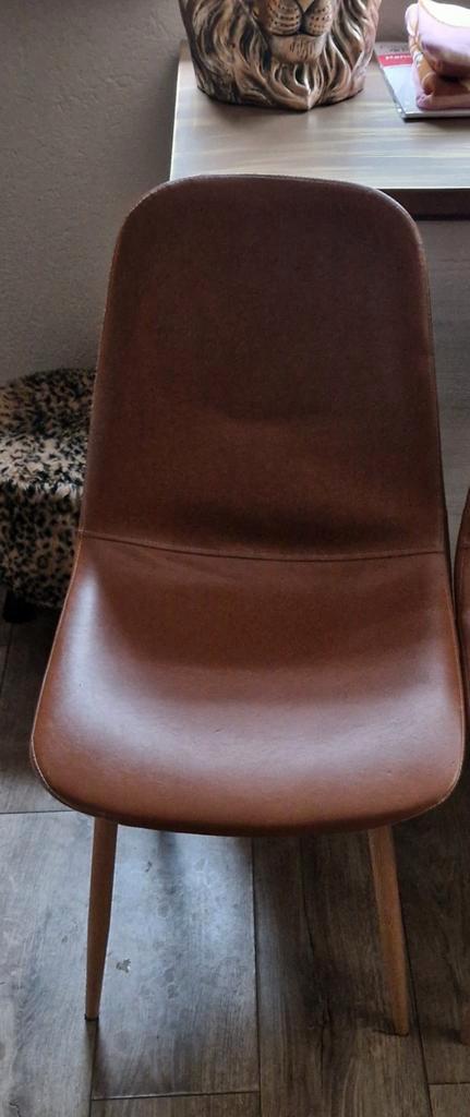 Set van 4 Eetkamerstoelen - 4x stoel Bruin Leer, Huis en Inrichting, Stoelen, Gebruikt, Vier, Hout, Leer, Bruin, Ophalen of Verzenden