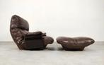 Ligne Roset Marsala - fauteuil en ottman - bruin leder, 100 tot 125 cm, Ophalen of Verzenden, Zo goed als nieuw, 75 tot 100 cm