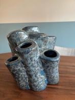 Blauw keramieken vaas met meerdere openingen, Blauw, Aardewerk of Porselein, Ophalen of Verzenden, Zo goed als nieuw