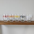 5 vintage retro glazen met gekleurde streepjes, Glas, Overige stijlen, Glas of Glazen, Gebruikt