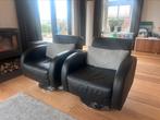 Zwart leren Lunia draai fauteuils, Gebruikt, Ophalen of Verzenden, 50 tot 75 cm, Leer
