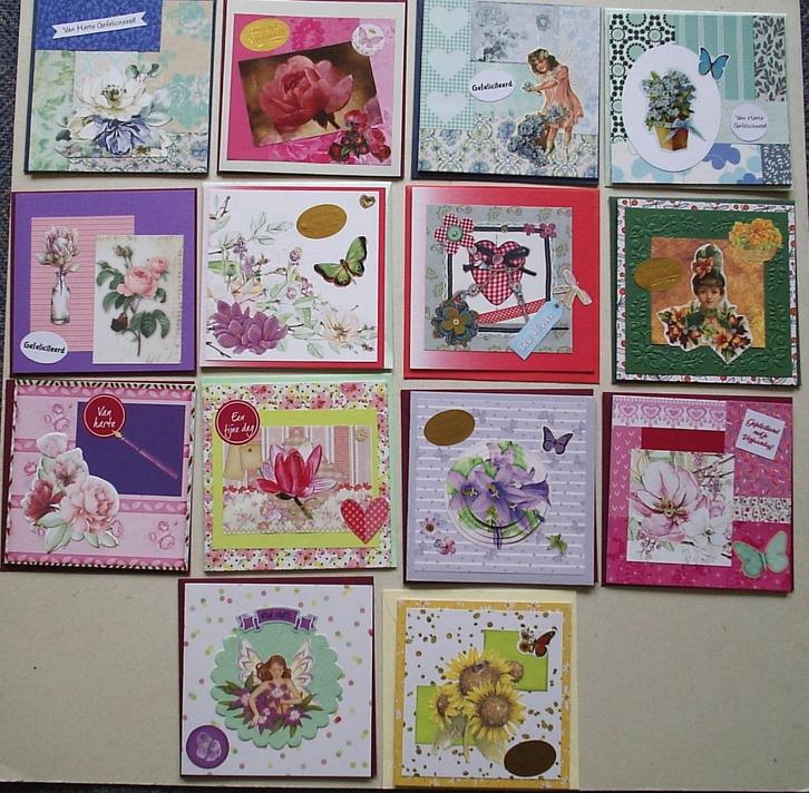 Set 25x zelfgemaakte wenskaarten. Gefeliciteerd & blanco (E), Hobby en Vrije tijd, Kaarten | Zelfgemaakt, Nieuw, Overige thema's