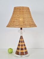 Vintage conische tafellamp plexiglas keramiek rotan Regency, Minder dan 50 cm, Gebruikt, Vintage, Metaal