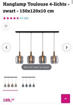 Hanglamp Toulouse 4-lichts - zwart - 150x120x10 cm, Ophalen, Zo goed als nieuw, Glas, 75 cm of meer