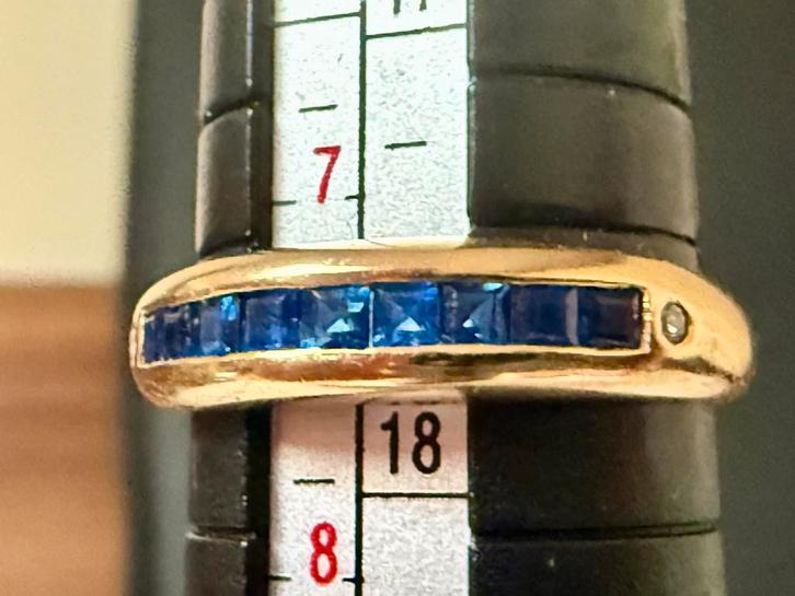 18 karaat gouden ring natuurlijke diamant en saffier!, Sieraden, Tassen en Uiterlijk, Ringen, Dame, 17 tot 18, Goud, Goud, Met edelsteen