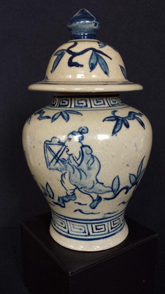 Chinese POT met DEKSEL > Keramiek Chinees Garden < 19 cm hg, Huis en Inrichting, Woonaccessoires | Vazen, Zo goed als nieuw, Overige kleuren