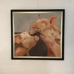 Olieverf schilderij van varkens 'Happy Pigs' Anneke Brinkman, Antiek en Kunst, Kunst | Schilderijen | Klassiek, Ophalen
