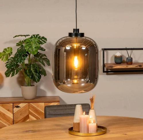 **Design Hanglamp - Grote Glazen Ovaal Amber/Rookglas**, Huis en Inrichting, Lampen | Hanglampen, Nieuw, Minder dan 50 cm, Glas