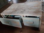 Steigerhouten tafel met 2 laden, Huis en Inrichting, Tafels | Salontafels, Ophalen, Gebruikt, 50 tot 100 cm, Minder dan 50 cm