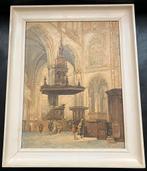 Schilderij op paneel Nieuwe Kerk te Amsterdam met Preekstoel, Antiek en Kunst, Ophalen of Verzenden