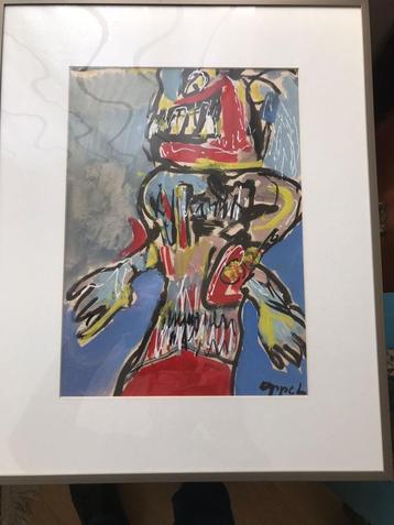 Karel Appel  Uniek werk  Ingelijst  Gesigneerd  Olie werk op beschikbaar voor biedingen