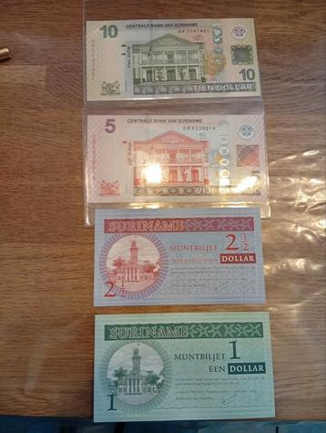 Surinaamse dollar unc Biljetten Set - 1, 2.5, 5, 10 Dollar beschikbaar voor biedingen