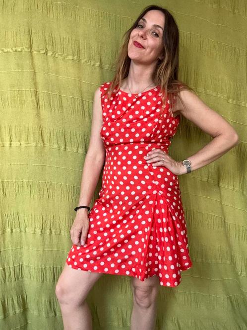 Vintage jurkje / jurk - rood - witte stippen - S/36/small, Kleding | Dames, Jurken, Gedragen, Maat 36 (S), Rood, Boven de knie