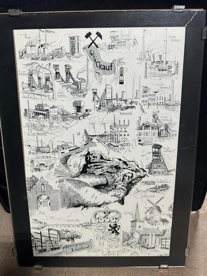 Glückauf pentekening Zuid-Limburg, Antiek en Kunst, Kunst | Tekeningen en Foto's, Ophalen of Verzenden