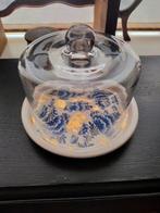 Glazen stolp met delftsblauw Heinen stijl decoupage bord, Ophalen