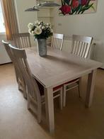 Houten keukentafel met 5 stoelen - gebruikt, Ophalen, Gebruikt, 50 tot 100 cm, Rechthoekig