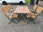 Tuin set 4stoelen en tafel hout met metaal inklapbaar groen, Tuin en Terras, Tuinsets en Loungesets, Ophalen of Verzenden, 4 zitplaatsen