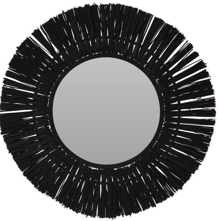 Zwarte spiegel met raffia, Huis en Inrichting, Woonaccessoires | Spiegels, Nieuw, Minder dan 50 cm, Minder dan 100 cm, Rechthoekig