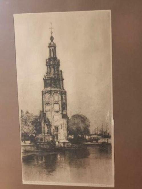 Ets johannes josseaud   montelbaanstoren amsterdam, Antiek en Kunst, Kunst | Etsen en Gravures, Ophalen