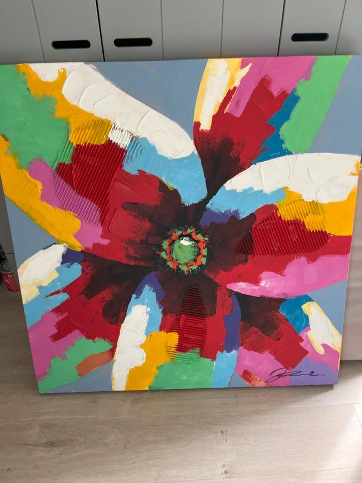 Kleurrijk Bloem Schilderij met 3D Effect, Antiek en Kunst, Kunst | Schilderijen | Abstract, Ophalen