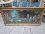 Vintage XL lijst met glas en prent met nimfen, Antiek en Kunst, Curiosa en Brocante, Ophalen