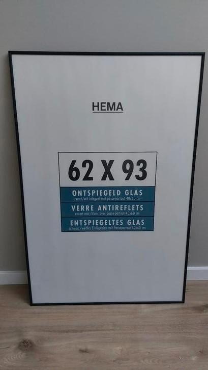 Fotolijst / posterlijst zwart 62 x 93 cm ontspiegeld glas, Audio, Tv en Foto, Fotografie | Fotolijsten, Gebruikt, Ophalen