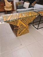 Nieuwe HSM collection sidetable teakhout glas 130x80x50cm, Huis en Inrichting, Ophalen, ., Nieuw, .