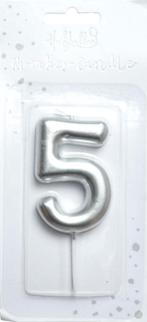 Nummer Kaars - Zilver 5 - 6cm, Ophalen of Verzenden, Nieuw, Overige