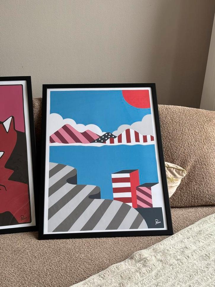 Piet Parra poster ‘Citylandscape 1987’ ingelijst, Verzamelen, Posters, Zo goed als nieuw, Overige onderwerpen, Deurposter of groter