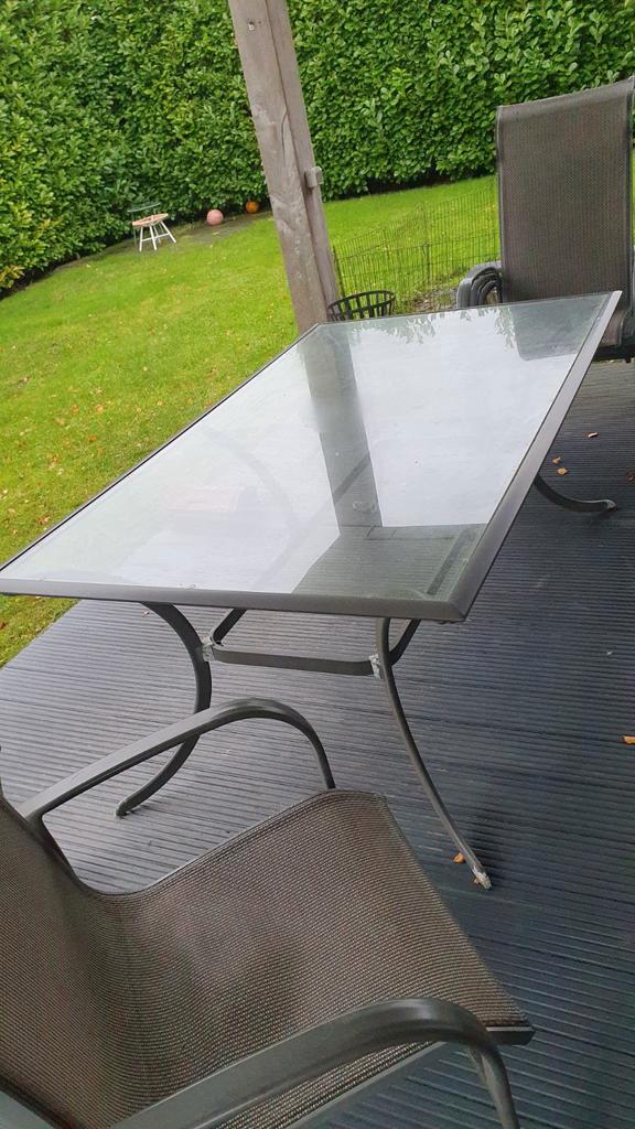 Tuinset met 6 stoelen, Tuin en Terras, Tuinsets en Loungesets, Gebruikt, Tuinset, Aluminium, 6 zitplaatsen, Ophalen