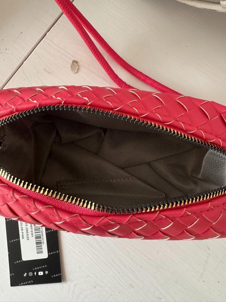 ≥ NIEUW Roze gevlochten Loavies Schoudertas (12x21 cm) — Tassen