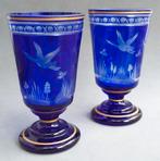 Om 1900 Twee Drinkglazen Drinkglas Beker BOHEEMS glas, Ophalen of Verzenden