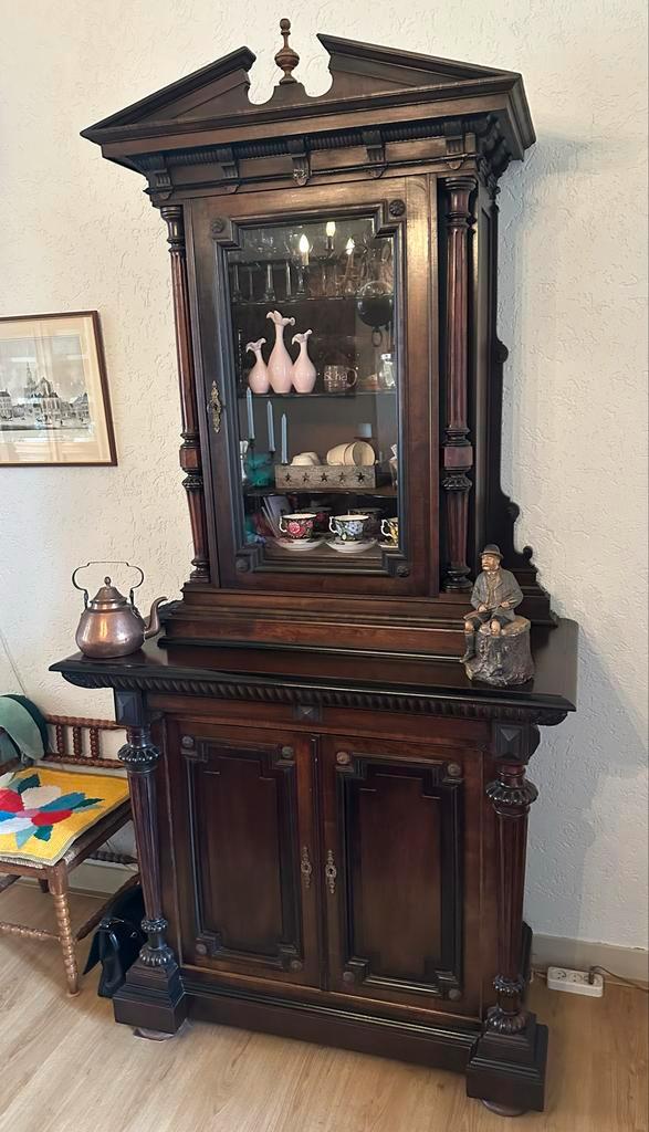Antieke Duitse Grundes Zeit vitrinekast., Huis en Inrichting, Kasten | Buffetkasten, Gebruikt, 150 tot 200 cm, 100 tot 150 cm
