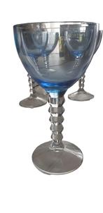 Prachtige Grote Blauwe Martini / Cocktail Glazen Vintage 4st, Huis en Inrichting, Keuken | Servies, Glas, Overige stijlen, Glas of Glazen