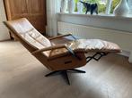 Cognac kleurige leren relaxfauteuil met motoren en accu, Huis en Inrichting, Fauteuils, Ophalen, Leer, Zo goed als nieuw, Vintage leer cognac