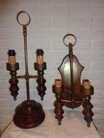 2 schemerlampen ( hang - en staan ), Huis en Inrichting, Lampen | Tafellampen, Ophalen of Verzenden, Zo goed als nieuw, Hout, 50 tot 75 cm