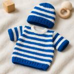 Handgebreid Poppenkleding Setje Trui & Muts - Blauw & Wit, Ophalen of Verzenden, Nieuw, Kleertjes