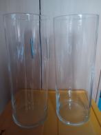 2 hoge glazen vazen: cilinder, Overige kleuren, Ophalen of Verzenden, Minder dan 50 cm, Glas