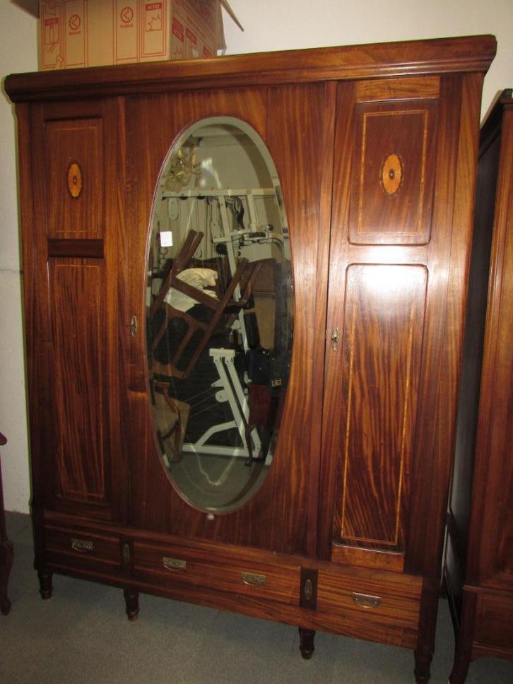 antieke mahonie linnenkast kleerkast inleghout hang leg, Antiek en Kunst, Curiosa en Brocante, Ophalen of Verzenden