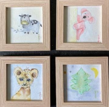kraamkado, kavel van 4 originele, handgemaakte aquarellen beschikbaar voor biedingen
