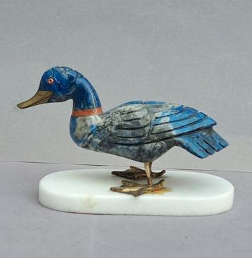 Vintage Eend- Lapis Lazuli op wit Marmer  beschikbaar voor biedingen