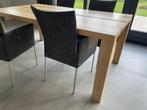 Eettafel massief eiken met rvs detail, Huis en Inrichting, Tafels | Eettafels, Ophalen, Gebruikt, Eikenhout, 50 tot 100 cm