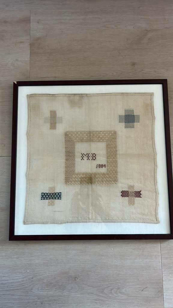 Merklap uit 1884, Antiek en Kunst, Antiek | Kleden en Textiel, Ophalen of Verzenden