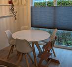 Witte eettafel met eiken poten, Ø120cm., Ophalen of Verzenden, Gebruikt, 4 tot 6 stoelen
