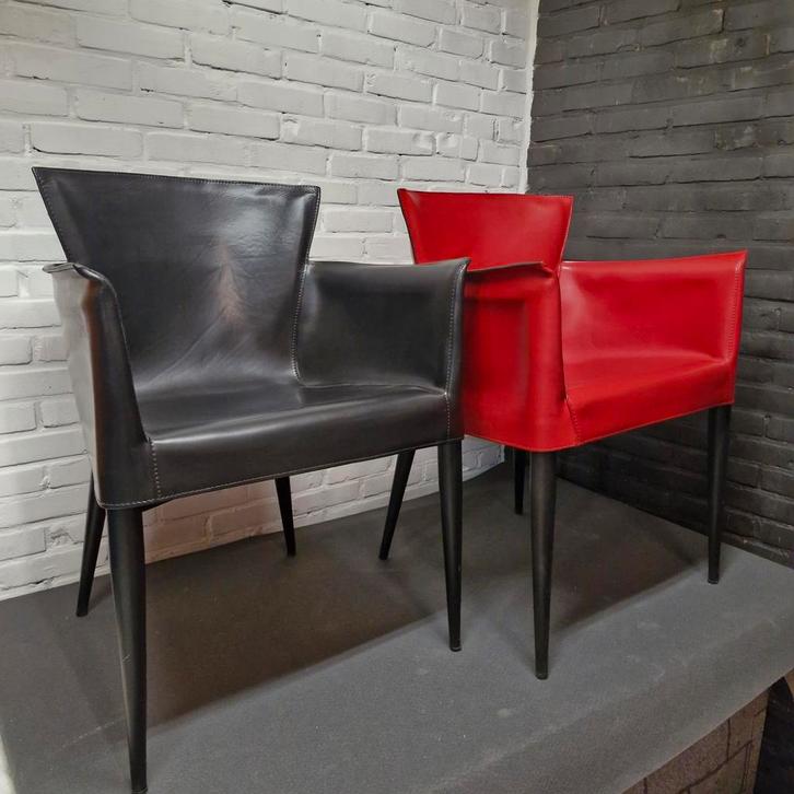 4 Matteo Grassi model Vela, Huis en Inrichting, Stoelen, Gebruikt, Vier, Hout, Leer, Ophalen