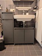 Antraciet badkamerkast met spiegel, wasmand en wastafel, Huis en Inrichting, 100 tot 150 cm, Zo goed als nieuw, Wastafelkast, 25 tot 50 cm