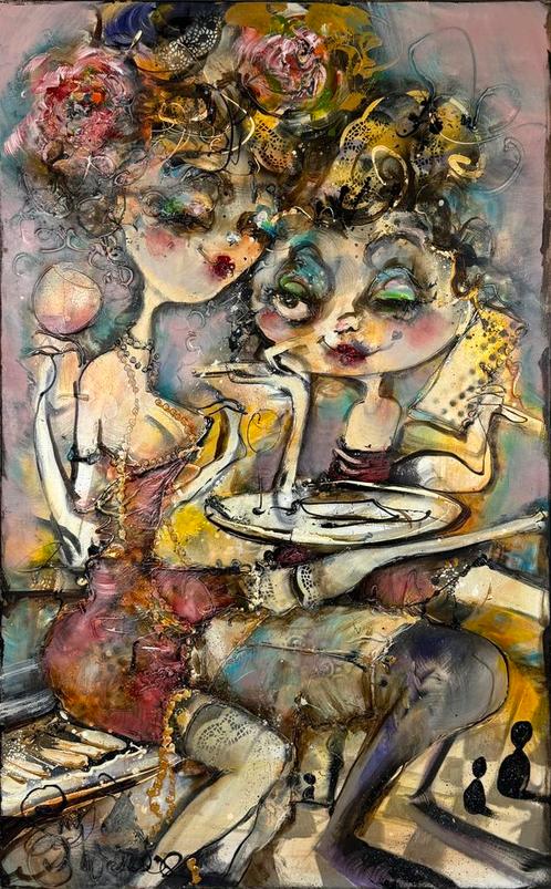 Bistro - Guy Olivier - 100% olieverf, Antiek en Kunst, Kunst | Schilderijen | Modern, Ophalen