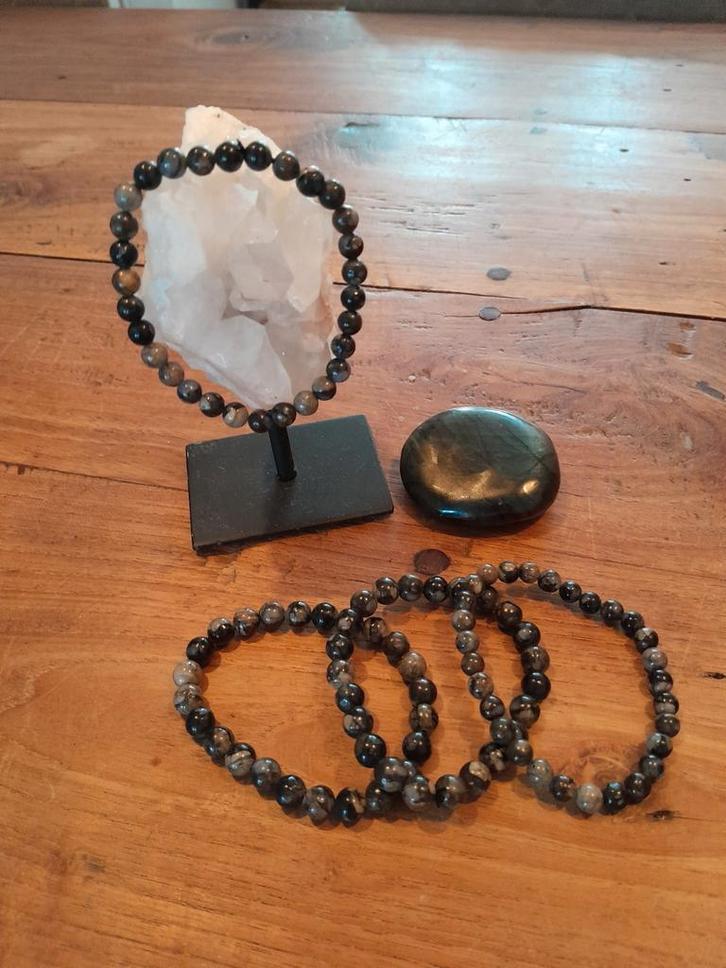 Labradoriet Armbanden Set, Sieraden, Tassen en Uiterlijk, Kettingen, Nieuw, Steen of Mineraal, Grijs, Met edelsteen, Verstelbaar