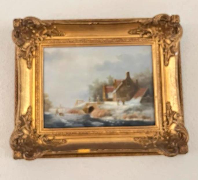 Schilderij olieverf op paneel gesigneerd Voogd winters, Antiek en Kunst, Kunst | Schilderijen | Klassiek, Ophalen of Verzenden